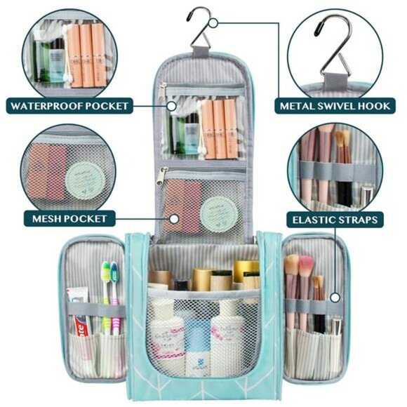 Hanging Toiletry Bag Travel Makeup Organizer Large Water Resistant Cosmetic Kit - Picture 2 of 7